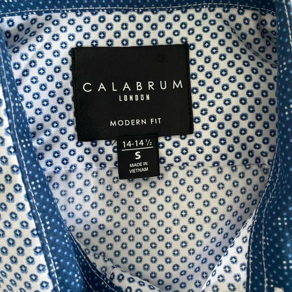 Calabrum London Mens Modern Fit Dress Shirt Blue White Geometric Medallion S NEW